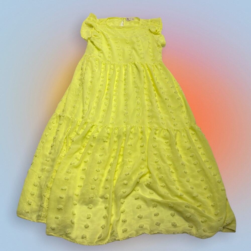 SO Women’s Small Yellow Cotton Ball Maxi Dress
